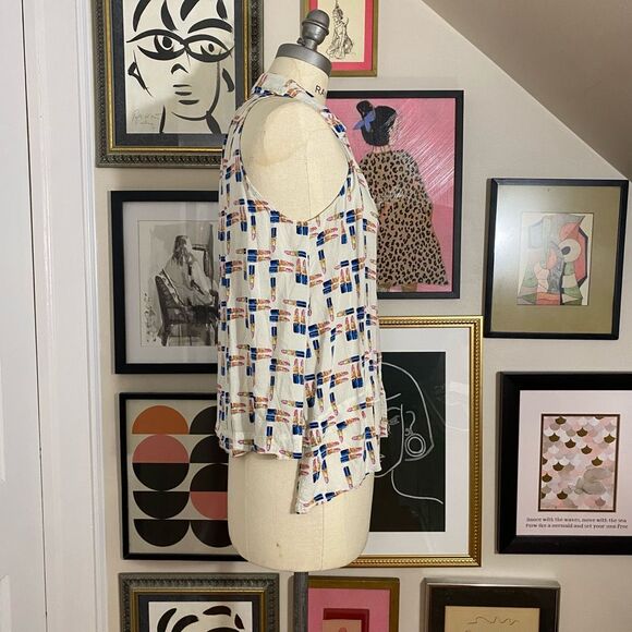 Maeve Women’s Size 4 Sleeveless Novelty Lipstick Blouse Collared Button Down - Picture 3 of 6